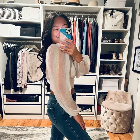 FOREVER 21 Rainbow Cropped Long Sleeve Top - Picture 3 of 3